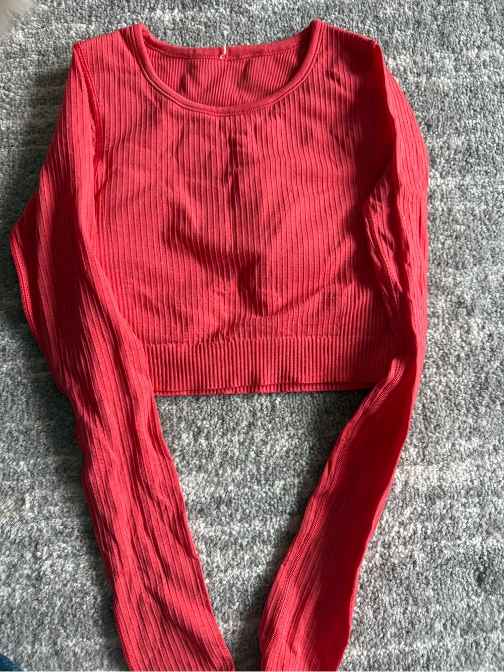 Long Sleeve Ribbed Crop Top - Red